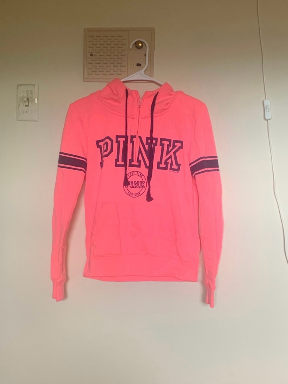 PINK Victoria's Secret Neon Pink Pullover Hoodie with Navy Accents